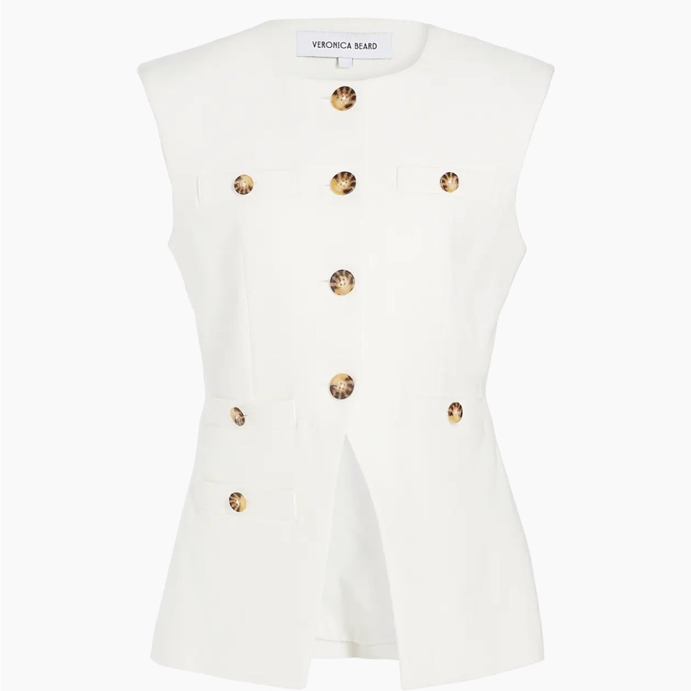 Veronica Beard Tamara Tailored Sleeveless Vest with Tortoise Buttons